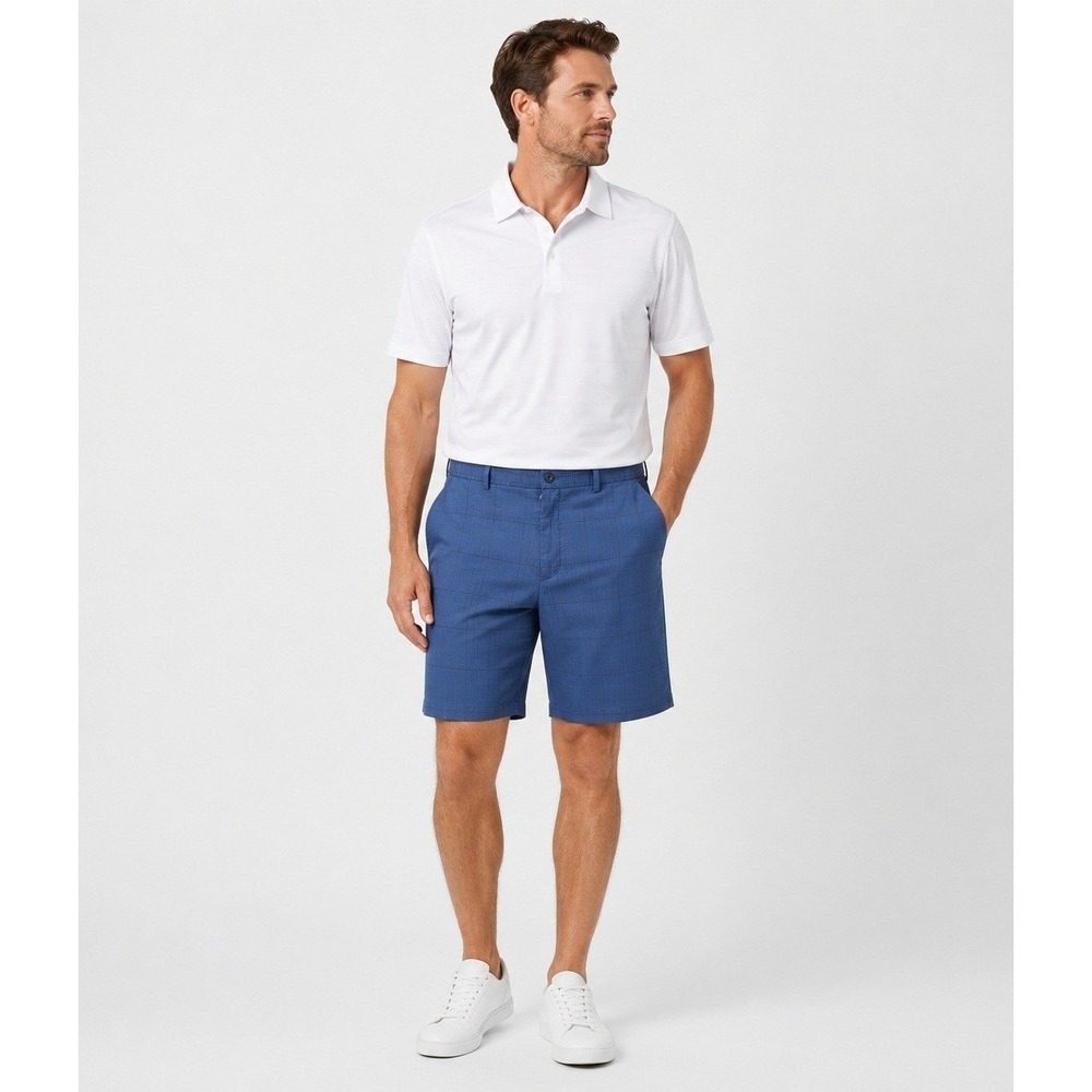 Greg Norman Golf Shorts Mens 36 Blue Black Windowpane Plaid Polyester Flat Front